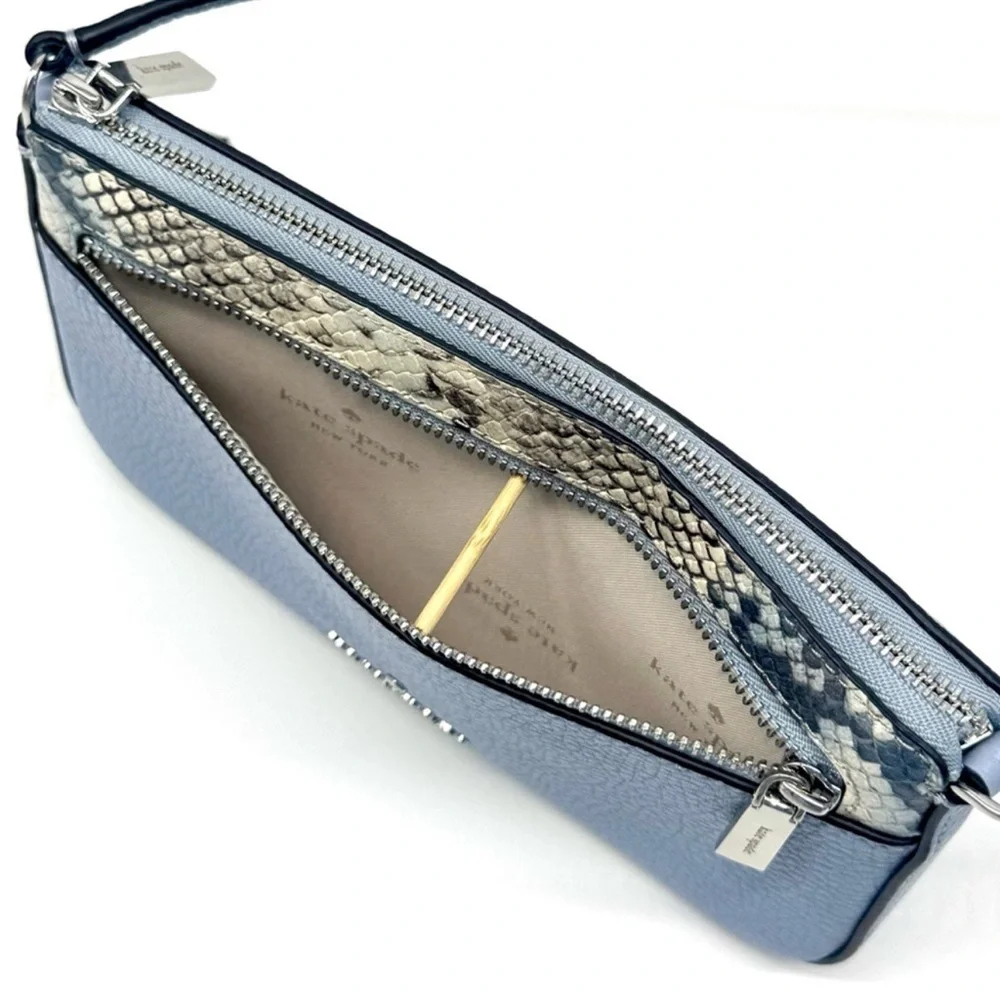 Kate Spade Leila Convertible Leather Mini Pachette Bag Snakeskin Blue